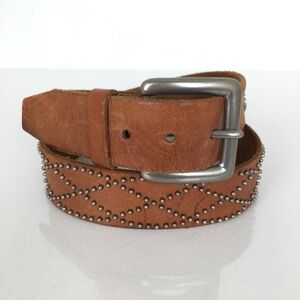 Women’s Sexy Leather Studded Belt Brown Silver Size Large Western Boho Cowgirl